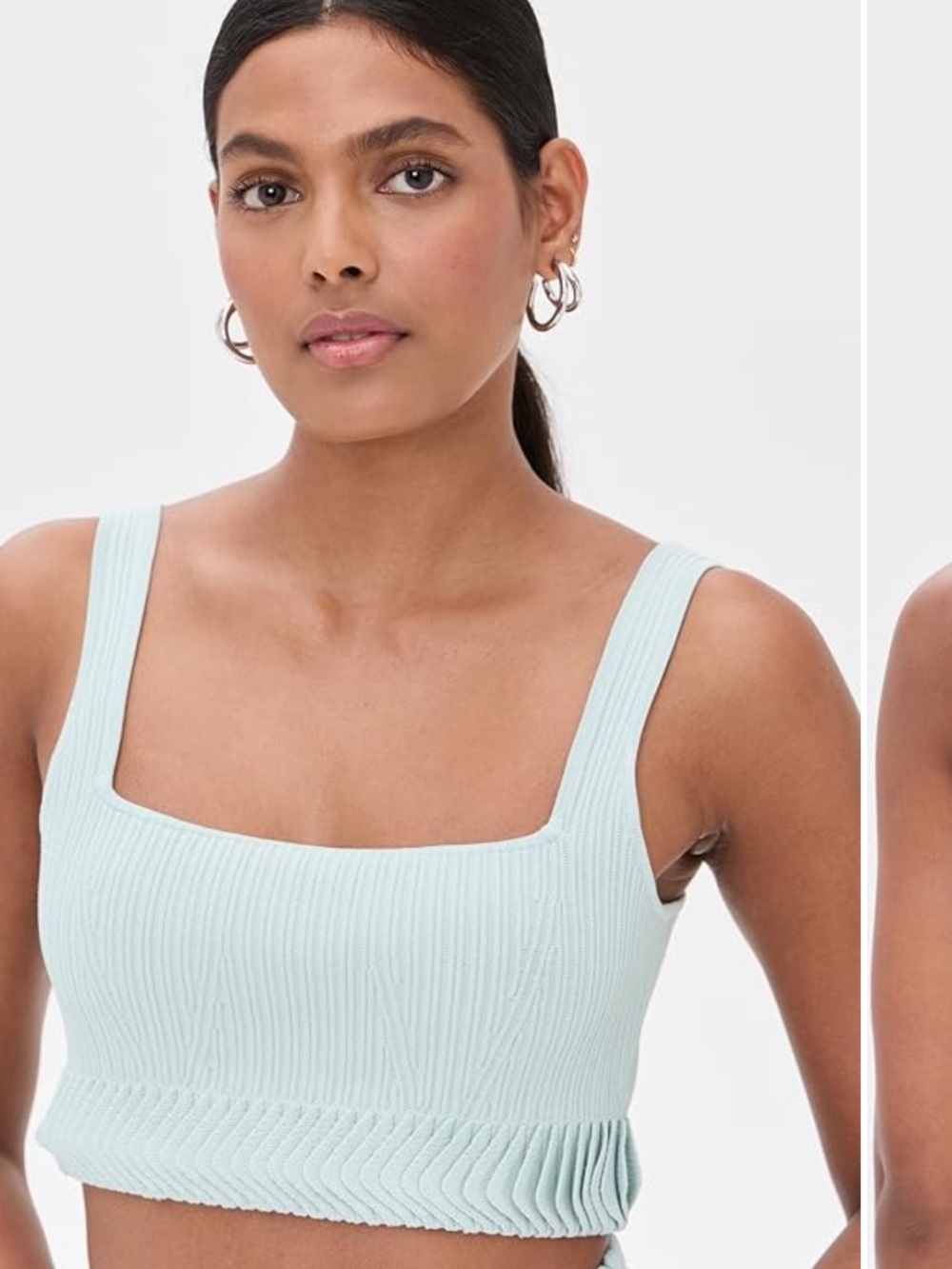 Alexis Ribbed Square-Neck Crop Top in Mint